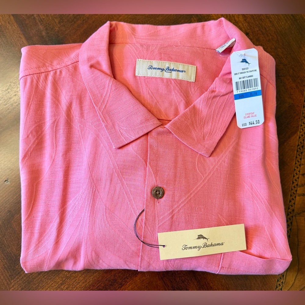 NWT Tommy Bahama Short Sleeve Button-Down Shirt in Bright Pink, 100% SILK